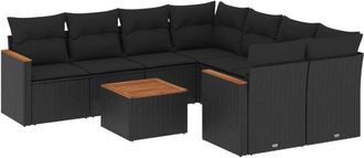 vidaXL Vidaxl - Set De Sof&aacute;s De Jard&iacute;n 8 Piezas Y Cojines Rat&aacute;n Sint&eacute;tico Negro