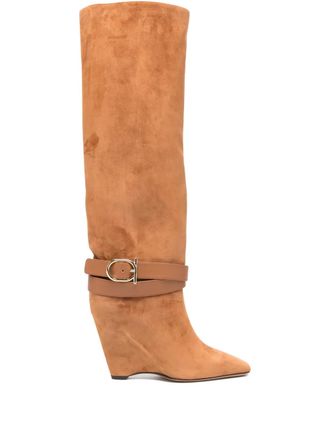 Ferragamo 90mm buckle-strap knee-high boots - Brown