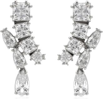 Swarovski Matrix Pierced Earrings Rhodium Shiny White