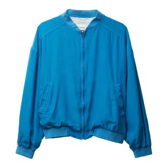 Versace Silk Poplin Zip Blouson - female - Versace - Bomber Jackets - Blue - S - Jackets
