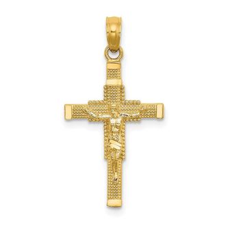 Diamond2Deal 14K Yellow Gold Beaded Accent Cross Crucifix Charm Pendant