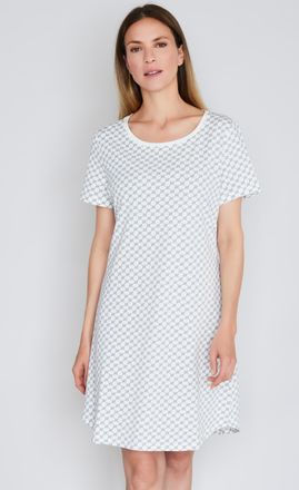 Joop Nachthemd JOOP Cosy, Damen, Gr. 38, N-Gr, weiss (sanftes wei&szlig; aop), Obermaterial: 95% Baumwolle, 5% Elasthan, gemustert, comfort fit wadenlang, Rundha