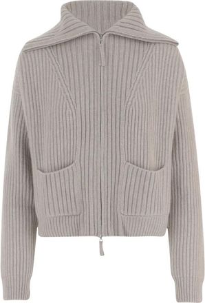 arch4 Volledig ritssluiting Kasjmier Trui met Voorzakken - Dames - Vesten - Beige - M - Kasjmier - Truien & Vesten