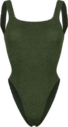 Hunza G square-neck crinkle-effect swimsuit - women - Polyamide/Elastane - One Size - Green