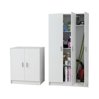 Dmora Conjunto De Muebles Para Lavander&iacute;a Fenis, 6 Estantes, 8 Cajones, Puertas Abatibles, Blanco
