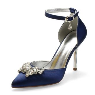 Miyoopark Wedding Shoes for Bride Ankle Strap Evening Pumps for Women M526 Dark Blue UK 8.5