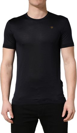 Dolce & Gabbana Dark Blue DG Logo Silk Men Crew Neck Mens T-shirt (Pre-Owned)