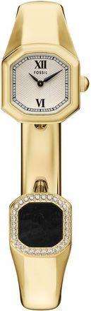 Fossil Harlow Black Onyx & Crystal Bangle Bracelet Watch, 16mm in Gold at Nordstrom