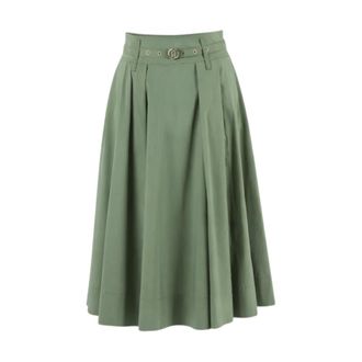 Liu Jo Midi Skirts, female, Green, Size: XS Poplin Midi Skirt with Adjustable Belt