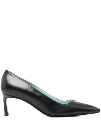 Sergio Rossi Pointed-Toe Black Pumps with Gold-Tone Detail