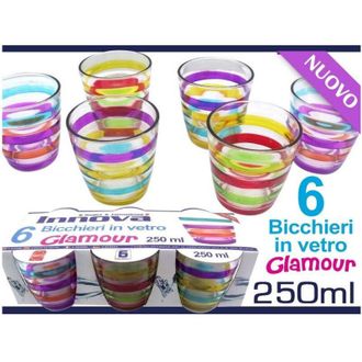 Trade Shop Trade Shop - Glamour Juego De Vasos De Cristal A Rayas De Colores 6 Piezas 250 Ml Colorido