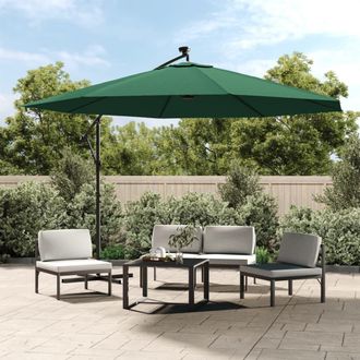 vidaXL Vidaxl - Sombrilla Voladiza Con Luces Led Y Poste De Metal Verde 350 Cm