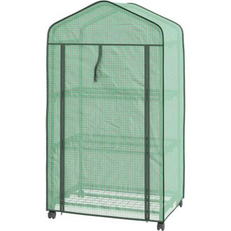 OEM Mini Invernadero De Jard&iacute;n Con 3 Estantes, Cubierta De Pe De Alta Densidad, Puerta Enrollable, 4 Ruedas, Dimensiones 69 Cm De Largo X 49 Cm De Ancho X