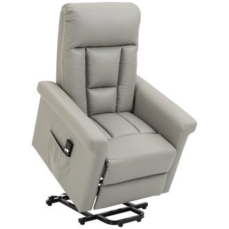 HOMCOM Power Lift Chair - PU Leather Electric Recliner with Side Pocket - Grey | TJ Hughes
