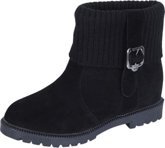 Generic Winter Womens Suede Ankle Boots for Autumn Winter Fashion Comfort Fleece Lined Warm Footwear with Durable Sole Design (Black, 4. 5)