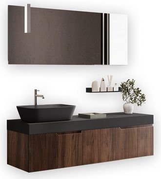 Aquadesign Mueble de baño 7 piezas en mdf roble oscuro