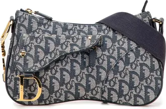 Dior Borsa a tracolla Diorissimo Saddle in tela con motivo Trotter 2004 - Blu
