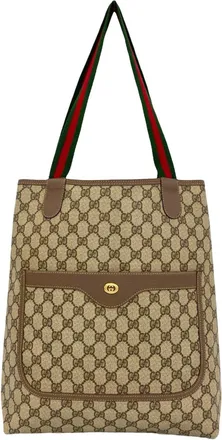 Gucci Brown Green Red Color Leather Pvc Shoulder Bag Tote Bag (Pre-Owned)