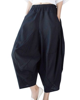 ShiFan Womens Drop Crotch Hippy Trousers Wide Leg Cropped Balloon Pants Black M