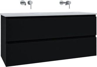 Adema Chaci Badkamermeubelset - 120x46x57cm - 2 keramische wasbakken wit - zonder kraangaten - 2 lades - mat zwart