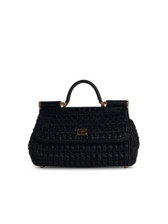 Dolce & Gabbana Small Sicily Black Raffia Blend Bag