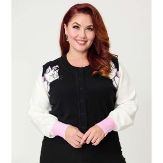 Unique Vintage Plus Size 1950s Cropped Cardigan in Black & White Cat Print at Nordstrom, Size 2 X
