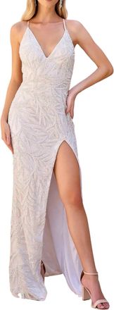 Primavera Fully Beaded Floor-Length Evening Gown In Ivory