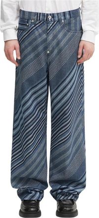 Kenzo Jeans met diagonale streep en omgeslagen zoom- wijde pasvorm - Heren - Loose Fit Jeans - Blauw - W31 - Katoen - Jeans