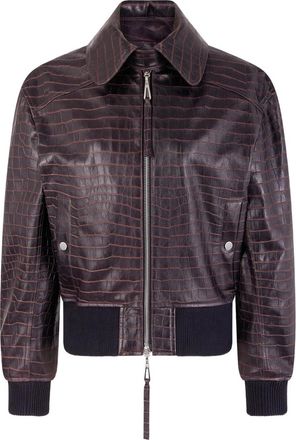 Paco Rabanne Crocodile Effect Leather Bomber Jacket