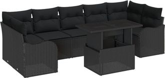 vidaXL Garden Sofa Set with Cushion 8 pcs Black Poly rattan Vidaxl