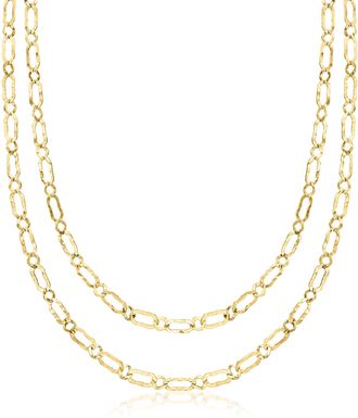 Ross-Simons Italian 18kt Gold Over Sterling Hammered and Polished Flat-Oval Link Layered Necklace