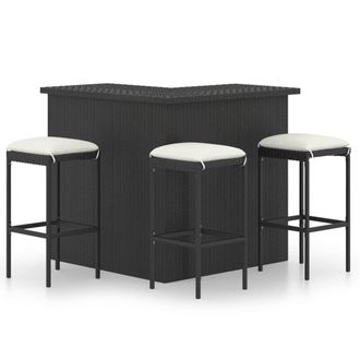 vidaXL Set De Bar Para Jard&iacute;n 4 Pzas Y Cojines Rat&aacute;n Sint&eacute;tico Negro Vidaxl
