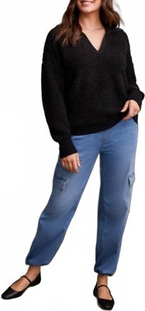 Tribal Oversized Drop Shoulder Polo Sweater In Black