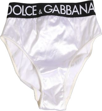 Dolce & Gabbana White Satin High-Waist Brief Logo Women Underwear Acetate Elastane Nylon Clothing