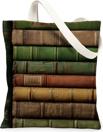 Generic Vintage Books Canvas Tote Bags, Classic Literature Design Reusable Grocery Bags, Lightweight Washable Shoulder Strap for Tr, Green, 13x15 Inch