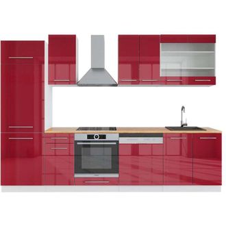 Vicco Mueble De Cocina Fame-line, Burdeos Brillo Intenso/blanco, 300 Cm, Et Roble