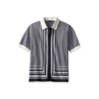 Paul Fredrick Cotton Button Front Polo in Navy at Nordstrom, Size Xx-Large