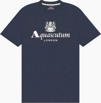 Aquascutum Mens Aquascutum Active Beach Basic Big Logo Navy Blue T-Shirt - Size: 42