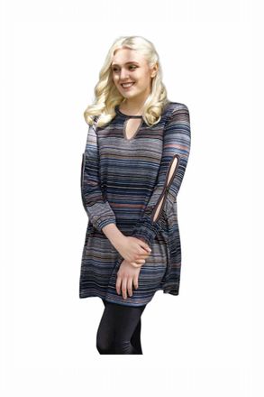 Papillon Multi Stripe Open Sleeve Dress In Blue