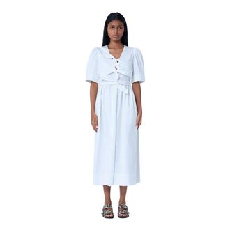 Ganni Midi Dresses, female, White, Size: 2XS Tie-Strap Midi Dress