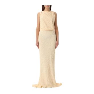 Elisabetta Franchi Kleedjes, Dames, Geel, L, Pailletten, Gele Pailletten Avondjurk