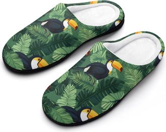 Generic Tropical Toucans Palm Leaves Slippers Men Winter Warm Cotton Anti-Slip Indoor Slip-Ons House Shoes