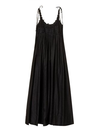 Twin-Set Maxi Dress with Lace Bodice and Adjustable Straps