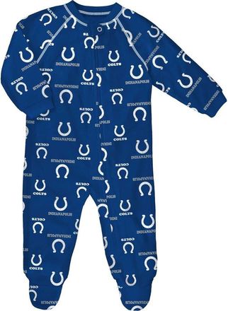 Outerstuff Newborn Royal Indianapolis Colts Allover Print Raglan Full-Zip Jumper at Nordstrom, Size 0-3M