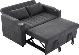 STILVORA Sof&aacute; Convertible 2 Plazas En Algod&oacute;n Lino Con Respaldo Ajustable, 2 Portavasos Y 2 Cojines, Gris