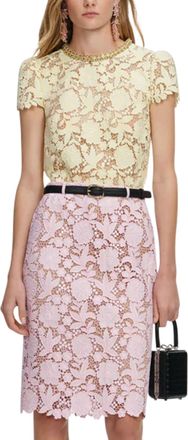Self Portrait Lace Overlay Midi Skirt with Scalloped Hem