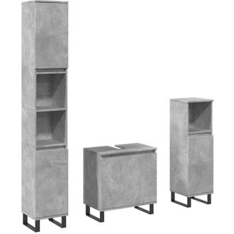 vidaXL Set Mobili da Bagno 3 pz Grigio Cemento in Legno Multistrato vidaXL