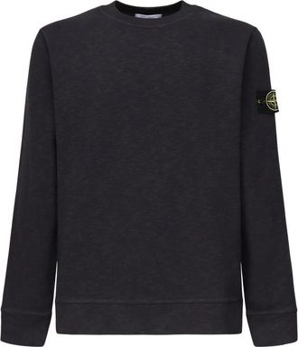 Stone Island Cotton Jersey Logo Sweatshirt - Heren - Sweatshirts - Blauw - L - Katoen - Hoodies & sweatvesten