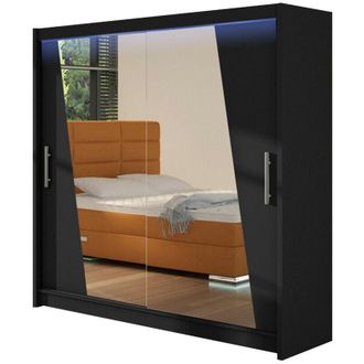 Mirjan24 Armario Closico 144, Negro, 215x180x58cm, Puertas De Armario: Correderas, N&uacute;mero De Estantes: 5, Led