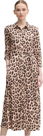 Oui Midi-jurk met uitlopende pasvorm - Dames - Shirt Kleedjes - Veelkleurig - S - Polyester - Kleedjes
